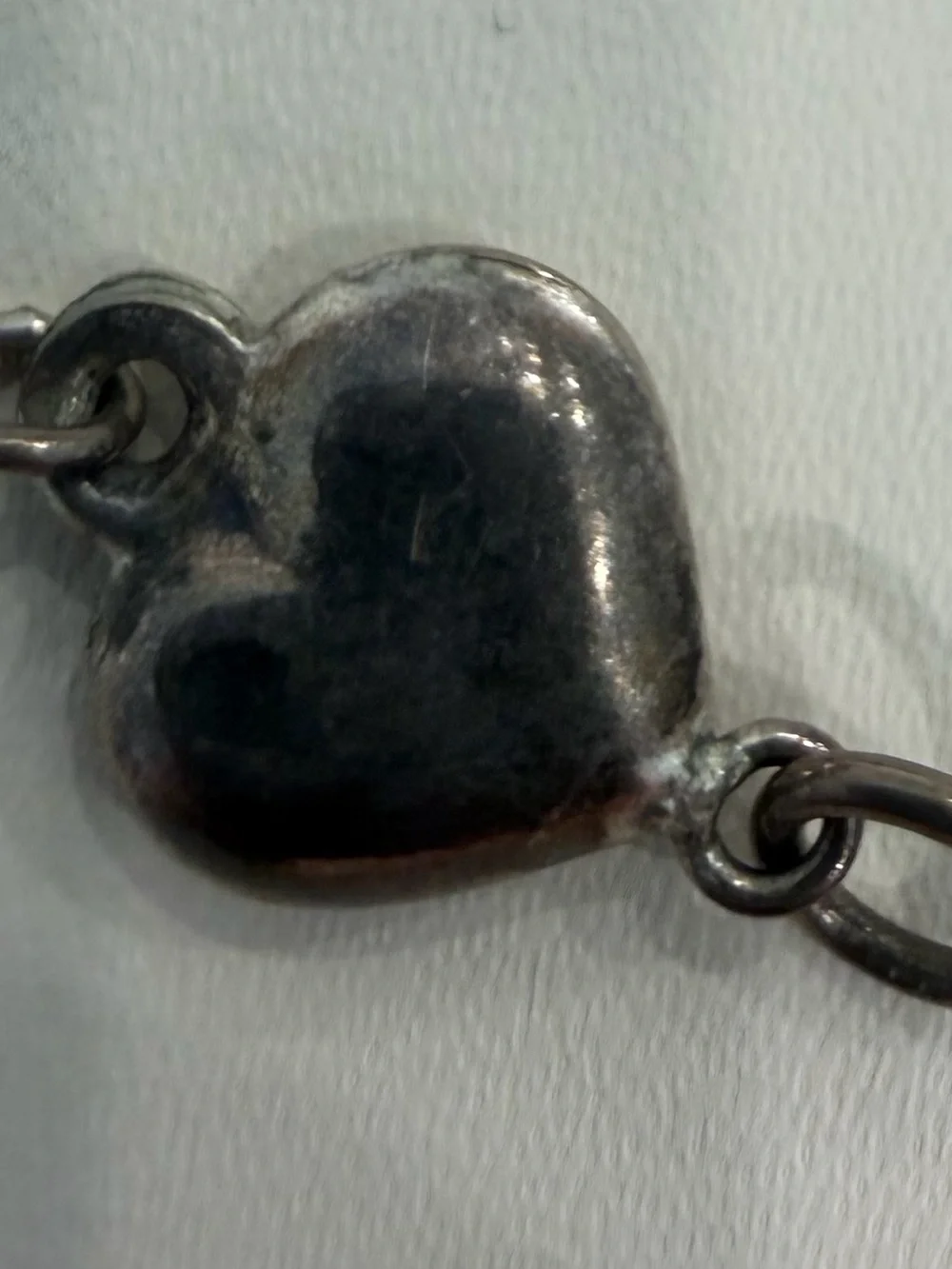 Vintage 90s Sterling Silver Puffy Heart Link Strand Charm Bracelet